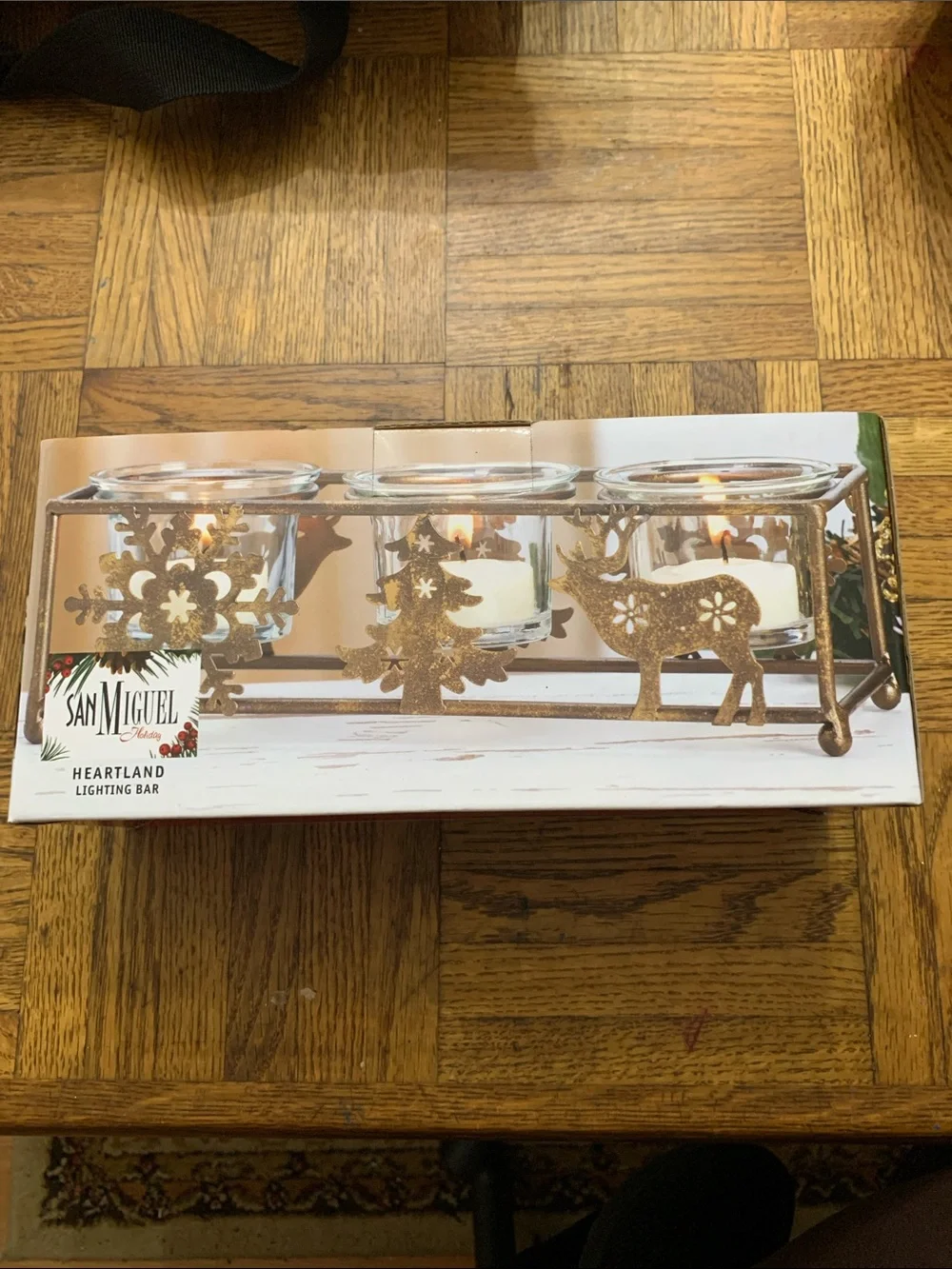 San Miguel Holiday Gold Metal Tea Light Holder with glass cups NWT